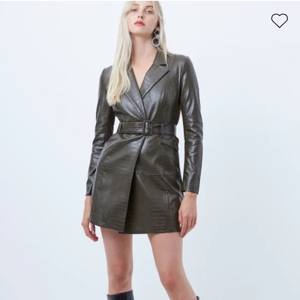 French Connection Clancy faux leather belted mini dress.